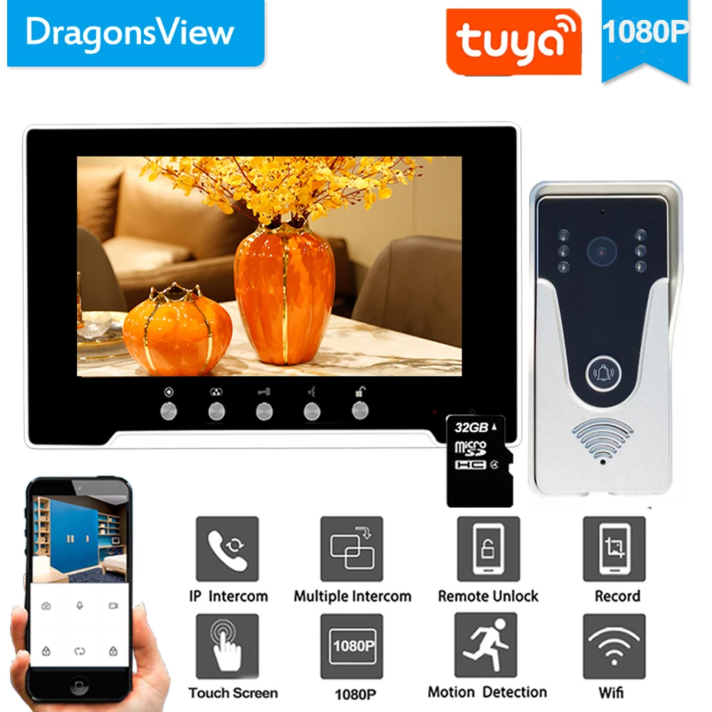 Imagem -03 - Dragonsview-wired Intercom Campainha Sistema de Câmera Vídeo Porteiro com Bloqueio Desbloqueio sem Fio Gravar Movimento Wi-fi Tuya