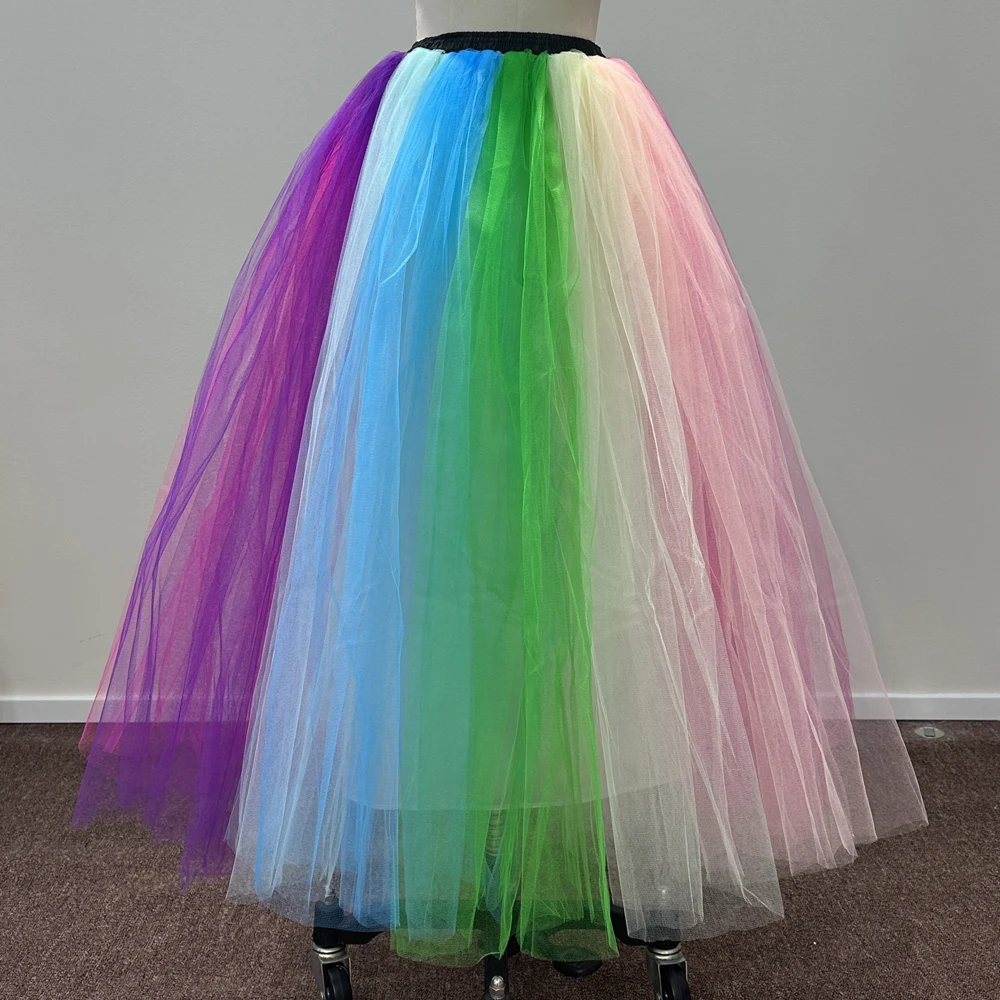 BABYONLINE jupes arc-en-ciel femmes Vintage taille élastique plissée 6 couches Tulle jupe Maxi pour bal fête carnaval