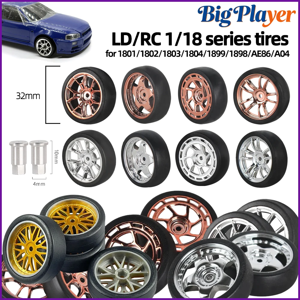 LD/RC 4Pcs 32mm Hard Drift Tire Wheel Assembly Upgrade Parts Fit 1:18 LDRC AE86 LD1801 LD1802 LD1803 LD1804 A01 A02 RC Drift Car
