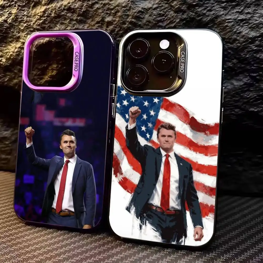 

cool C-Charlie K-KirkS Phone Case For iPhone17,16,15,14,13,12,11 Plus,Pro Max Colored Silver Plated Inside Cover