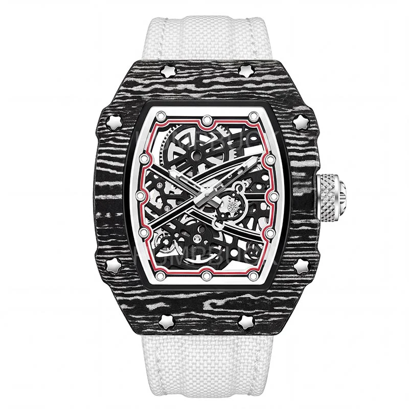 

HUMPBUCK RM-M02 | Роскошные кварцевые часы-скелетоны Tonneau - ультратонкие спортивные часы с текстурой карбонового волокна