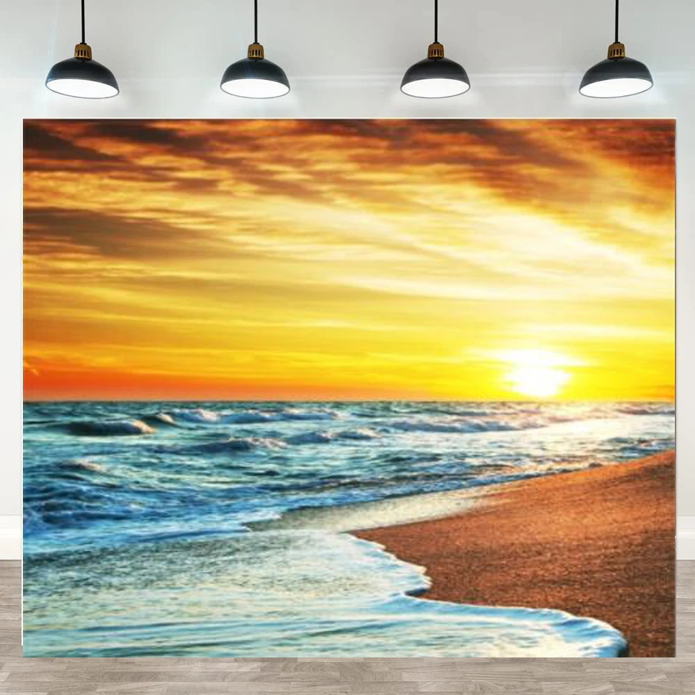 

Photography Backdrops Photo Studio Banner Tropical Sea Beach Sunset Waves Aurora Scenic Backgronnd Poster