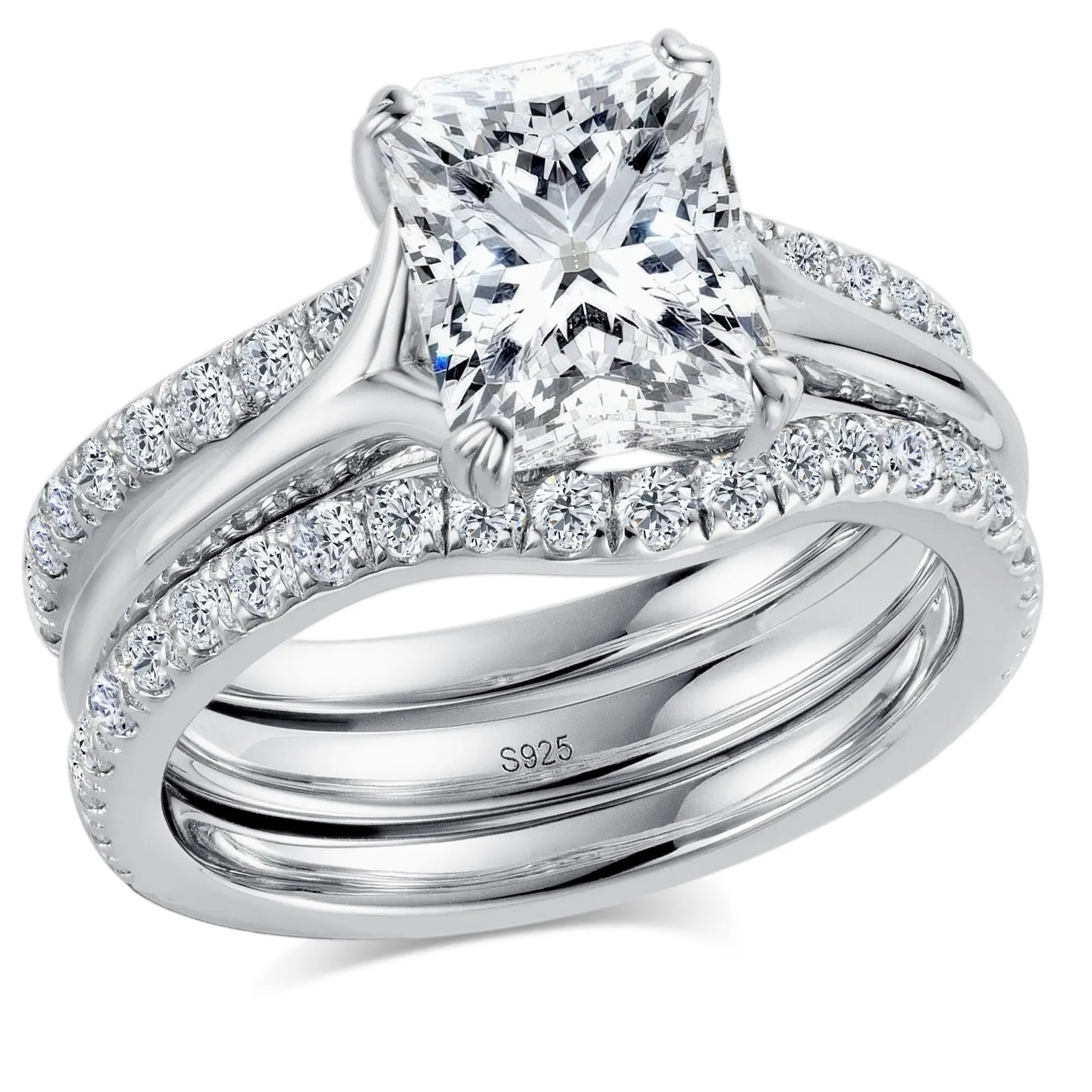 

DEZO 4.05cttw D Color Moissanite 925 Silver Wedding Ring Sets for Women Main Stone 3ct Radiant Cut GRA Certificat