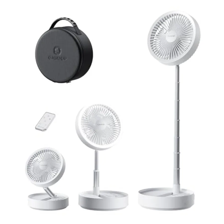 

Portable Pedestal Fan 16000mAh Battery [Max 74h Runtime] Foldable Oscillating Standing Fan Collapsible Desk Fans LED Light Case