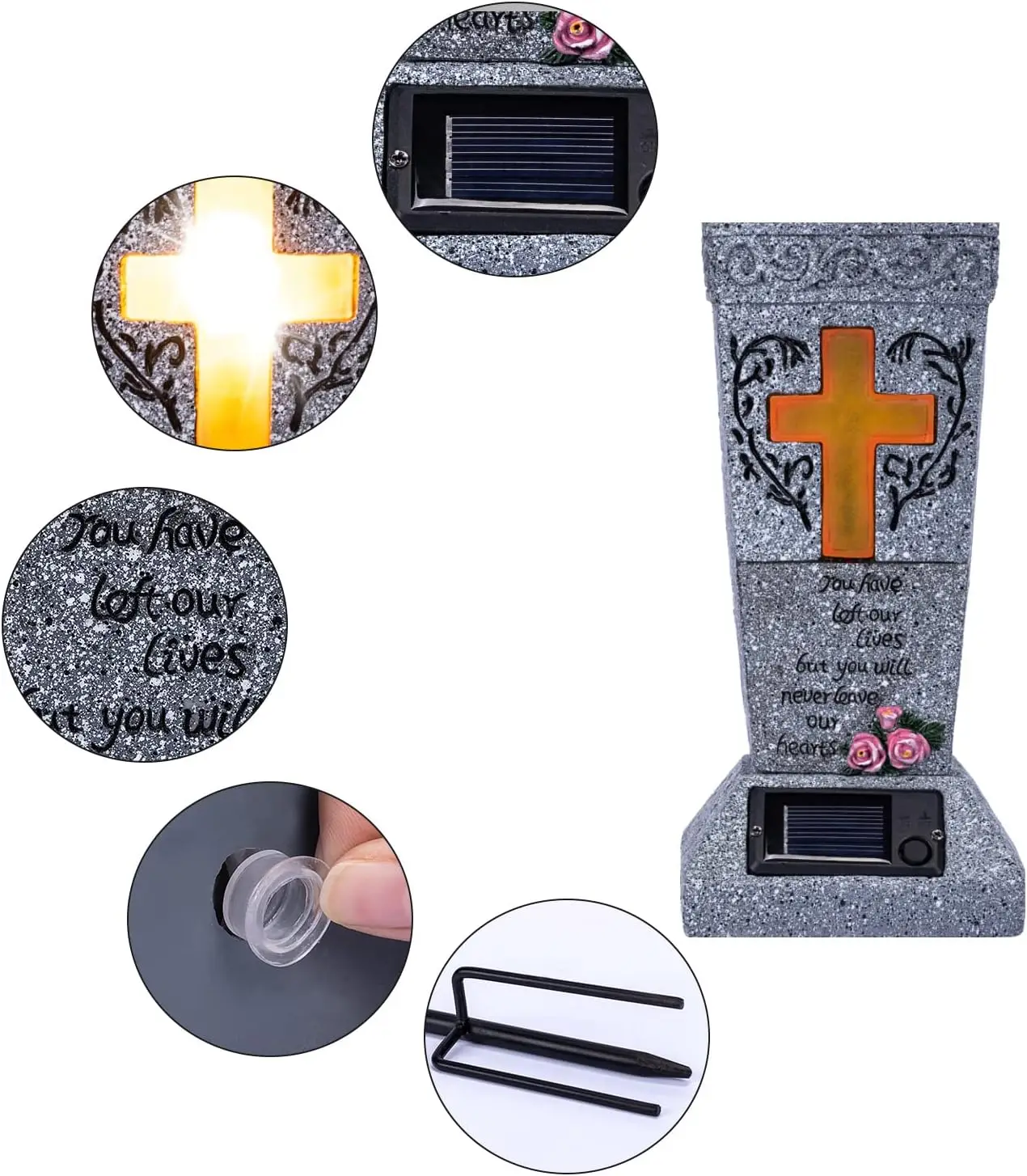 Solar Cemetery Grave Vase with LED for Fresh Artificial Flowers Headstones Vases with Spikes Gravestone Decor Memorial Gifts