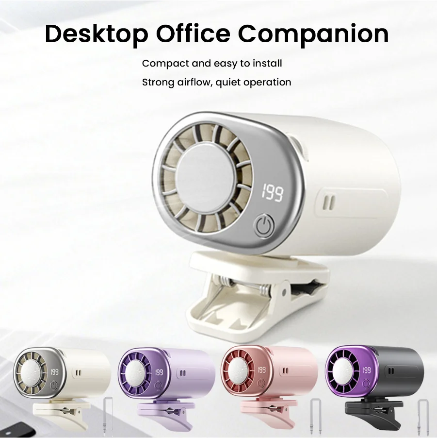 Portable Clip Fan USB Rechargeable Hands-Free Hanging Neck Fan with LED Display 199 Speeds Adjustable for Camping Outdoor