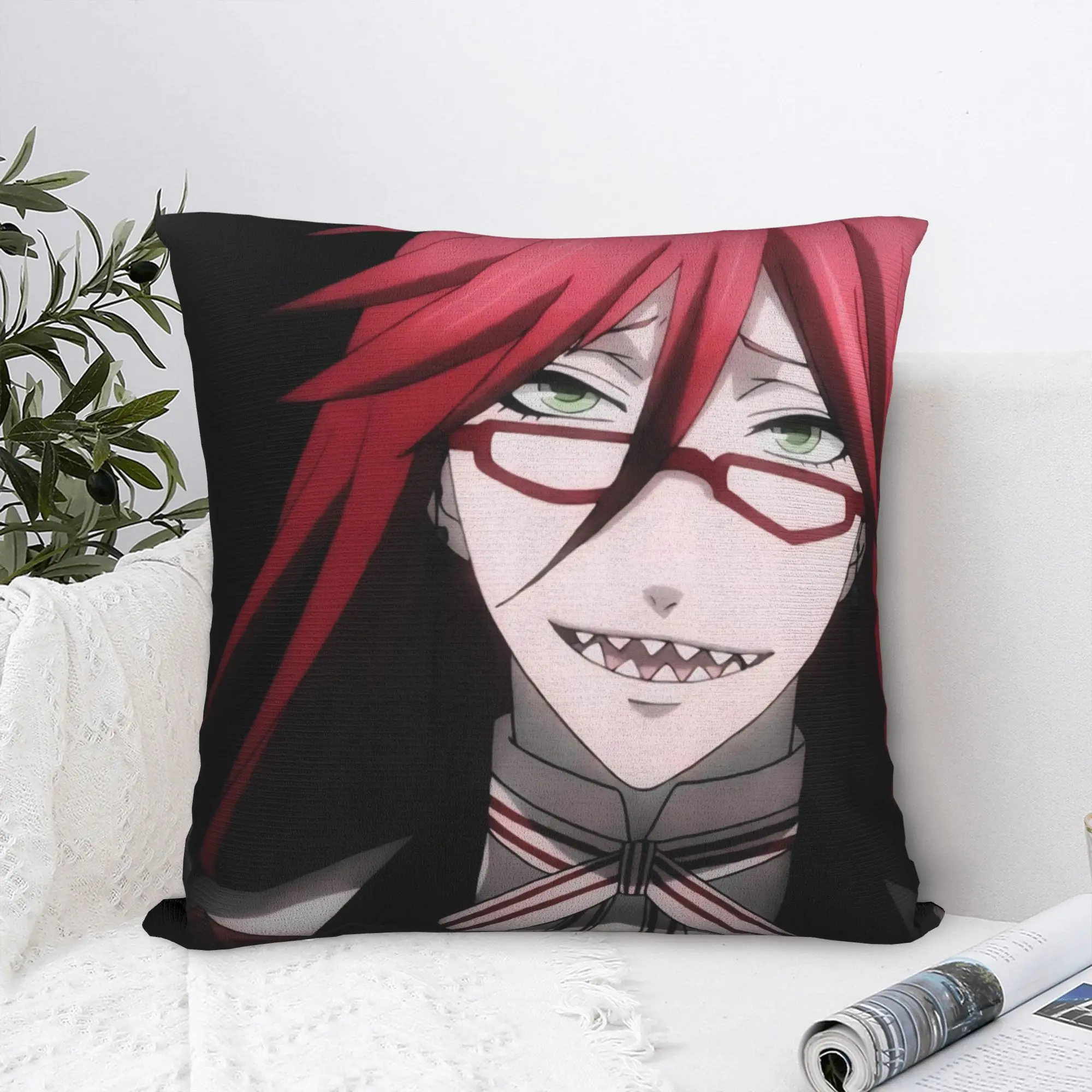 Black Butler Grell Sutcliff  Pillowcase Printed Polyester Cushion Cover Gift  Pillow Case Cover Home Square 45X45cm