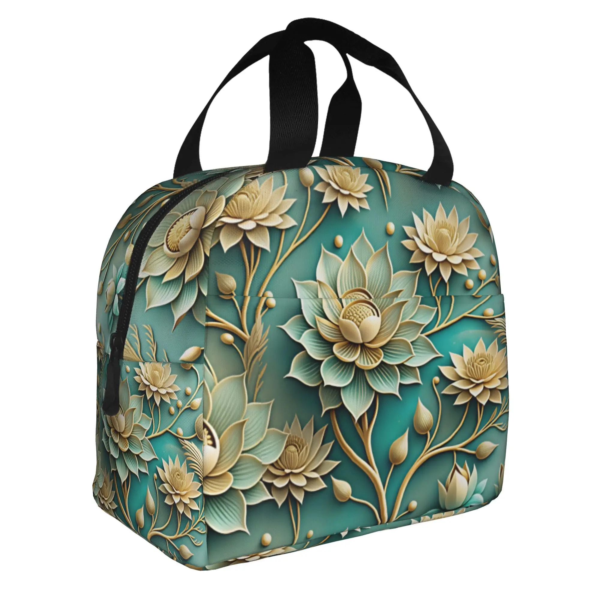 Luxury High 3D Floral Lunch Bag Women Fashion Trend 3D Flowers Cooler Warm Insulated Lunch Boxes for School