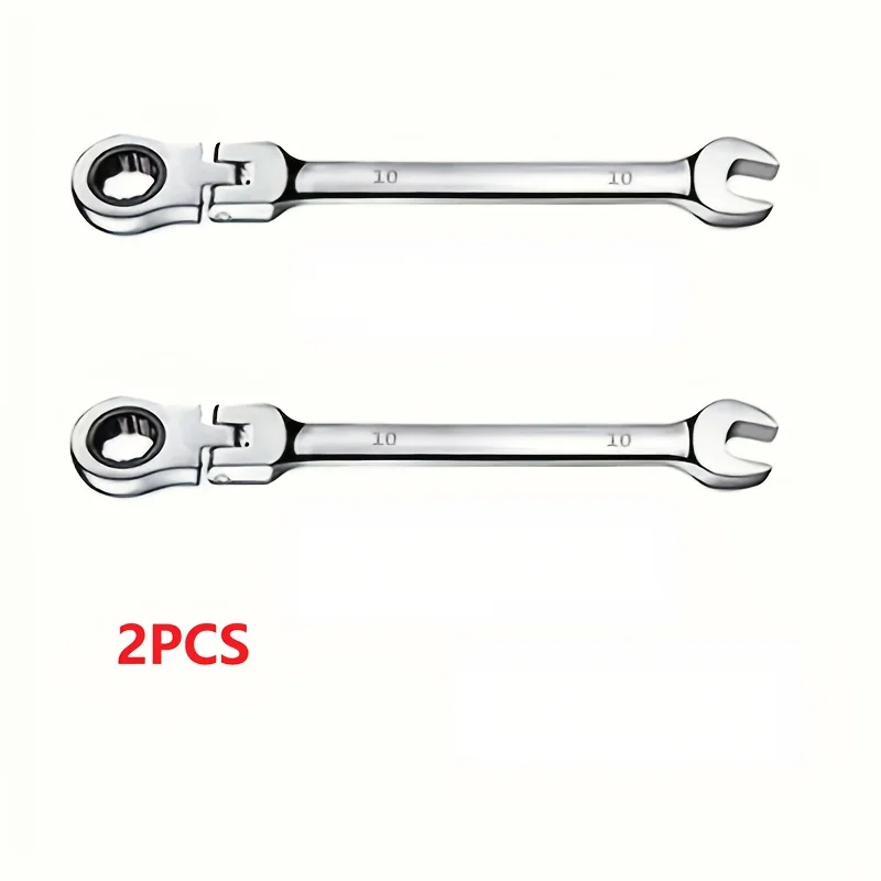 1/2Pcs Professional 10mm Offset Ratchet Wrench, 72 Tooth Precision Gear Spanner with 180° Rotatable Head, Cr-V Steel, Compact To