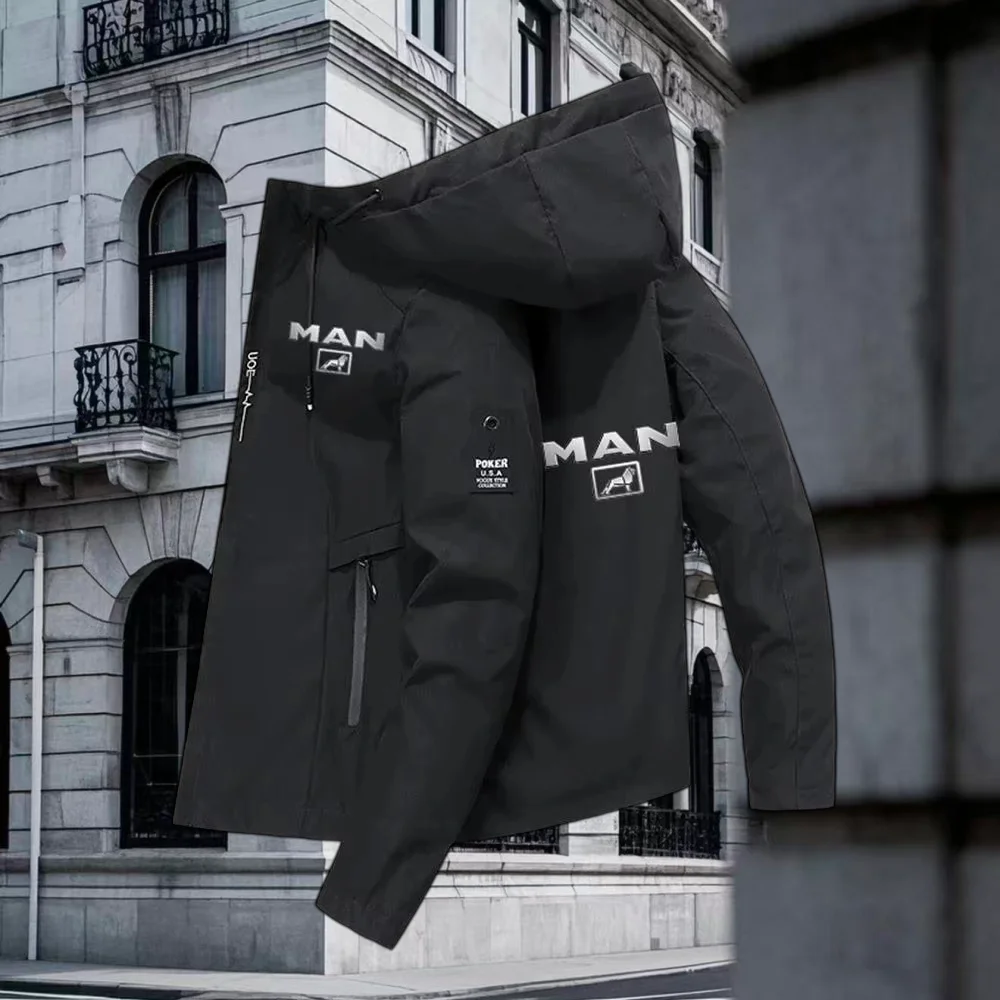Autumn high-end brand new letter printed hooded zipper jacket for men's daily training leisure motorcycle riding windproof top