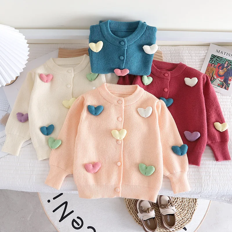 

Baby Sweater Cardigan for Girls Colorful 3D LOVE Pattern Child Knit Stripe Coat Clothes O-neck Long Sleeve Autumn Jacket GY09301