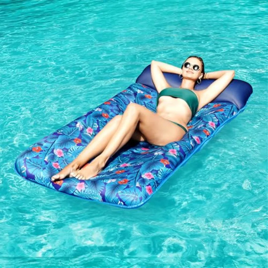 Oversized Adult Pool Float Lounge 72×37 Inch Inflatable Lounger with Pillow for Water Fun