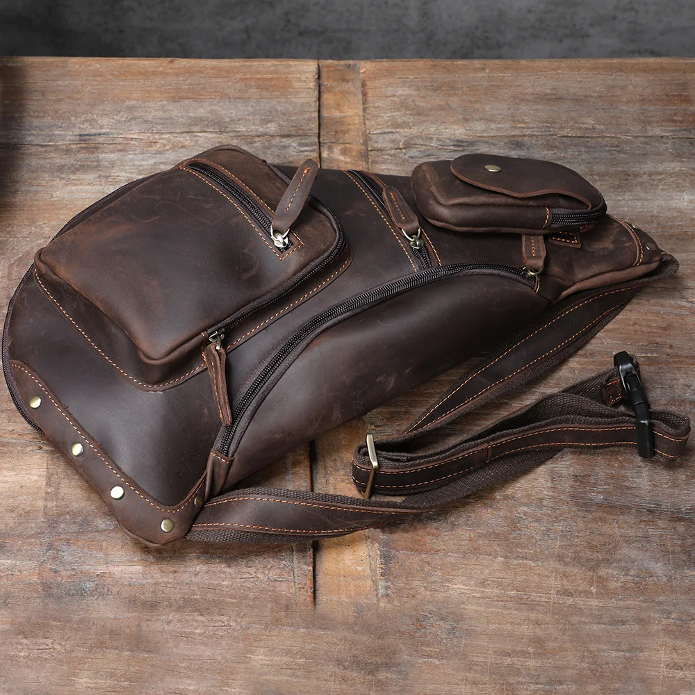 S.WORKER Echtleder Herren-Umhängetasche | Retro Crazy Horse Leder Tagesrucksack Umhängetaschen für Männer – Detail 11