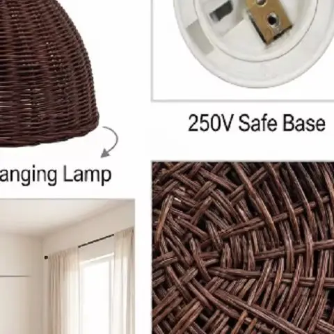 Rustic Rattan Woven Ceiling Lamp, Flush Mount Light for Farmhouse Patio & Garden