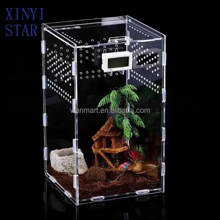 Hexagon Snake Lizard Tarantula Breeding Box Sliding Magnetic Clear Acrylic Reptile Terrarium Box