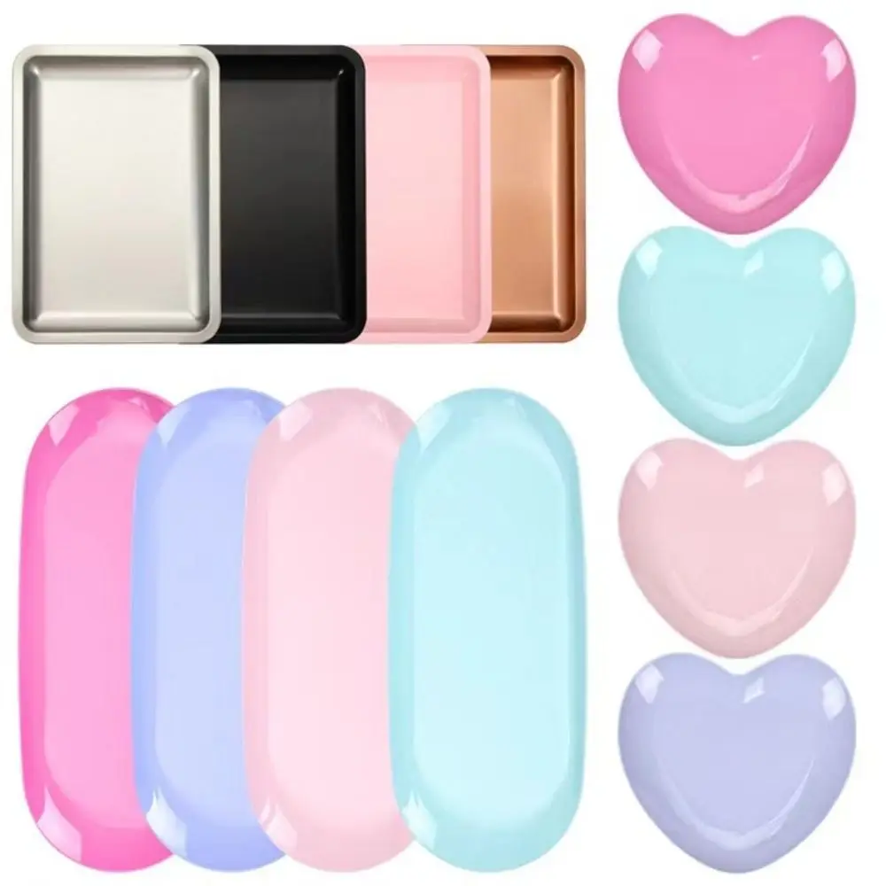 

Stainless Steel Nail Tool Storage Tray Ellipse Square Shape Solid Color Nail Rhinestones Storage Tool Love Heart Shape