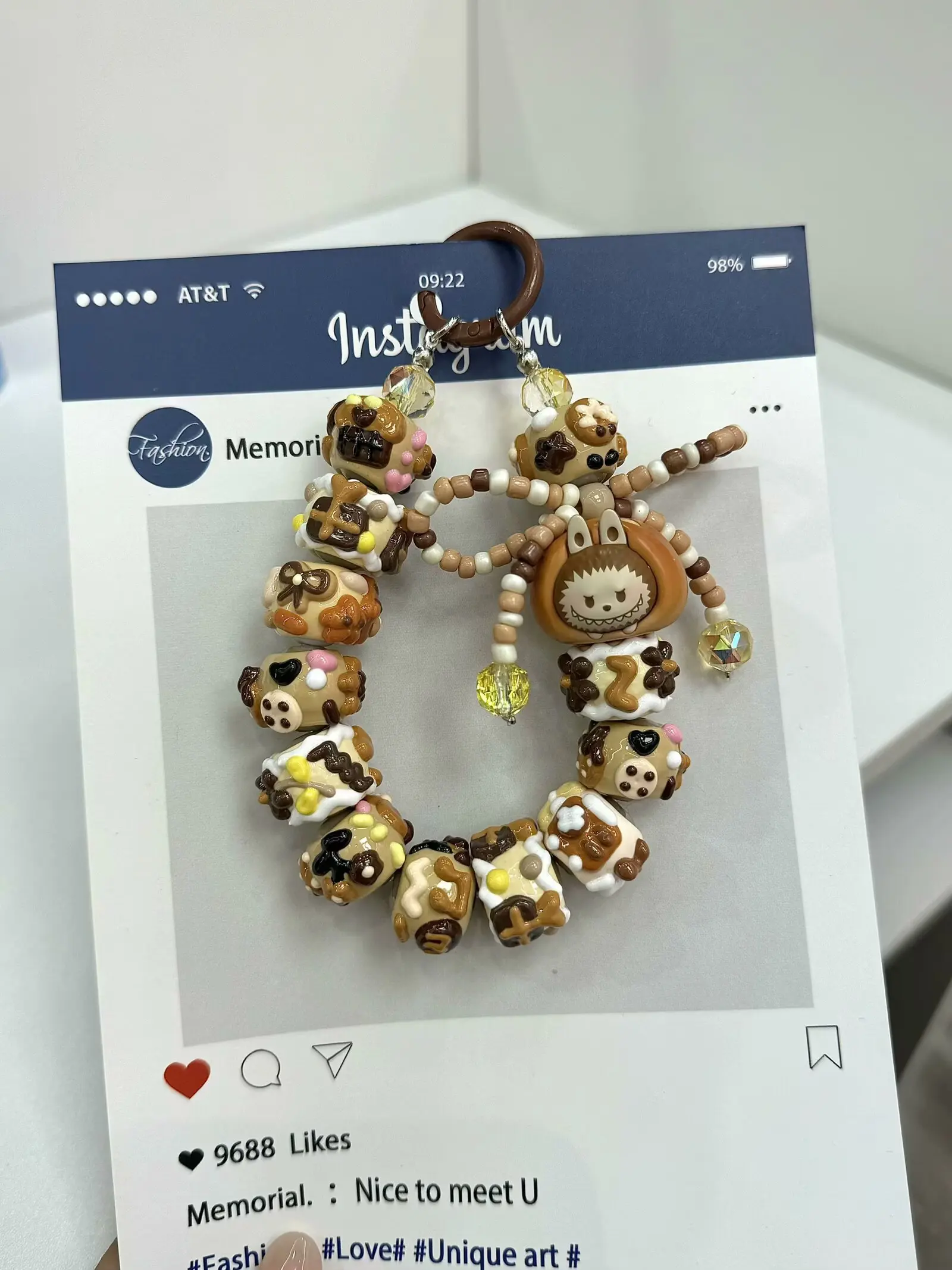 

POP BEAN Diy Bread Series Crybaby Molly Labubu Mobile Phone Pendant Kawaii Handmade Beaded Keychain School Bag Pendant for Gift