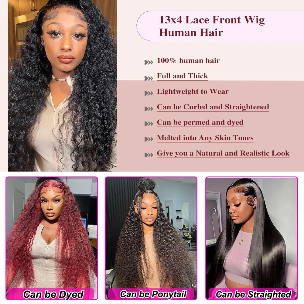 13x4&13x6&4x4 Water Wave Lace Front Wigs Human Hair Pre Plucked 180 Density Lace Frontal Wigs Human Hair for Women