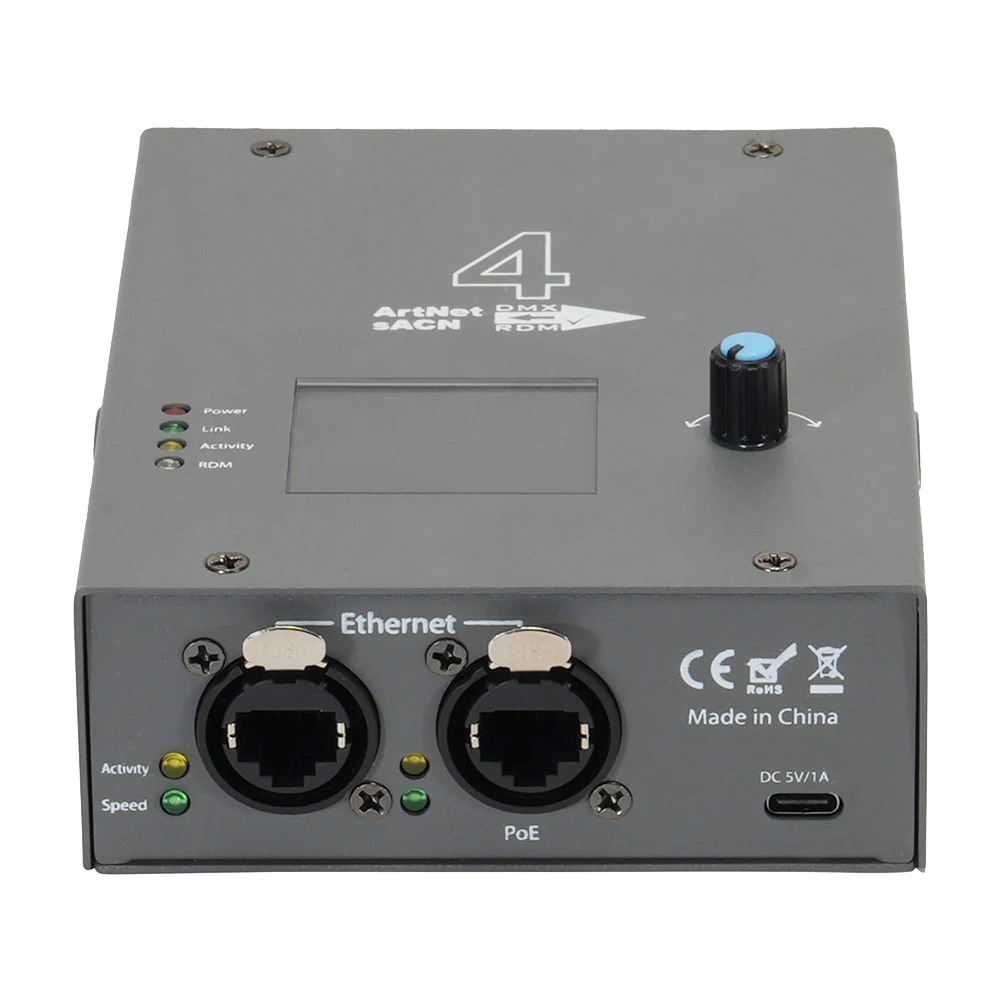 Art-Net sACN Node 4 Ports Ethernet-DMX 2048 channels High speed supports RDM PoE for Concerts, Clubs, DJ, theater, studio