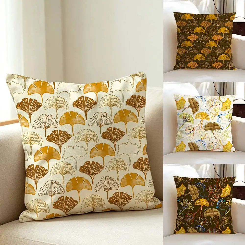 Art Ginkgo Leaves Throw Pillow Cover Neutral Decor Cushion Cover Soft Sofa Couch Bed Home Decor Pillow Case