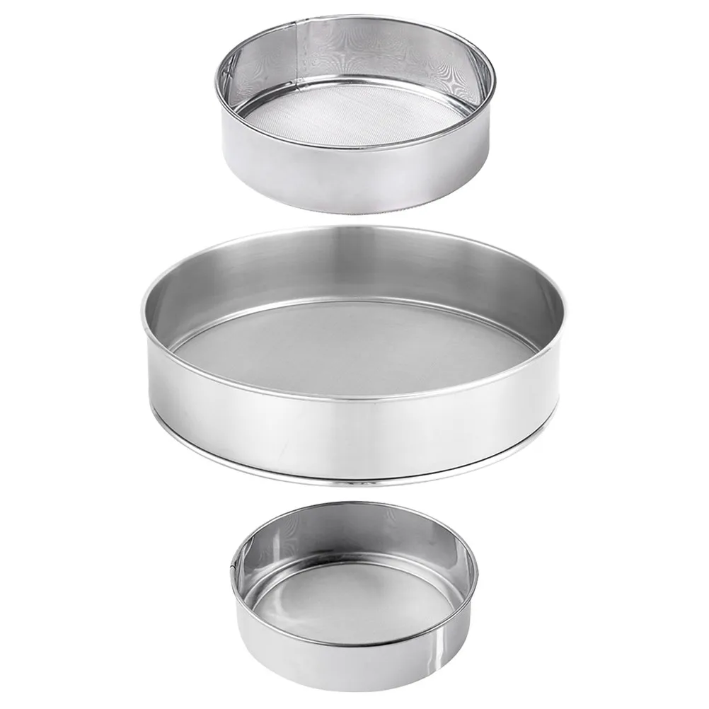 3Pcs Stainless Steel Flour Sifters Set Fine 40 Mesh Sieves 15Cm 20Cm 25Cm for Baking Cookies Bread Pizza Cake Powder Sifting