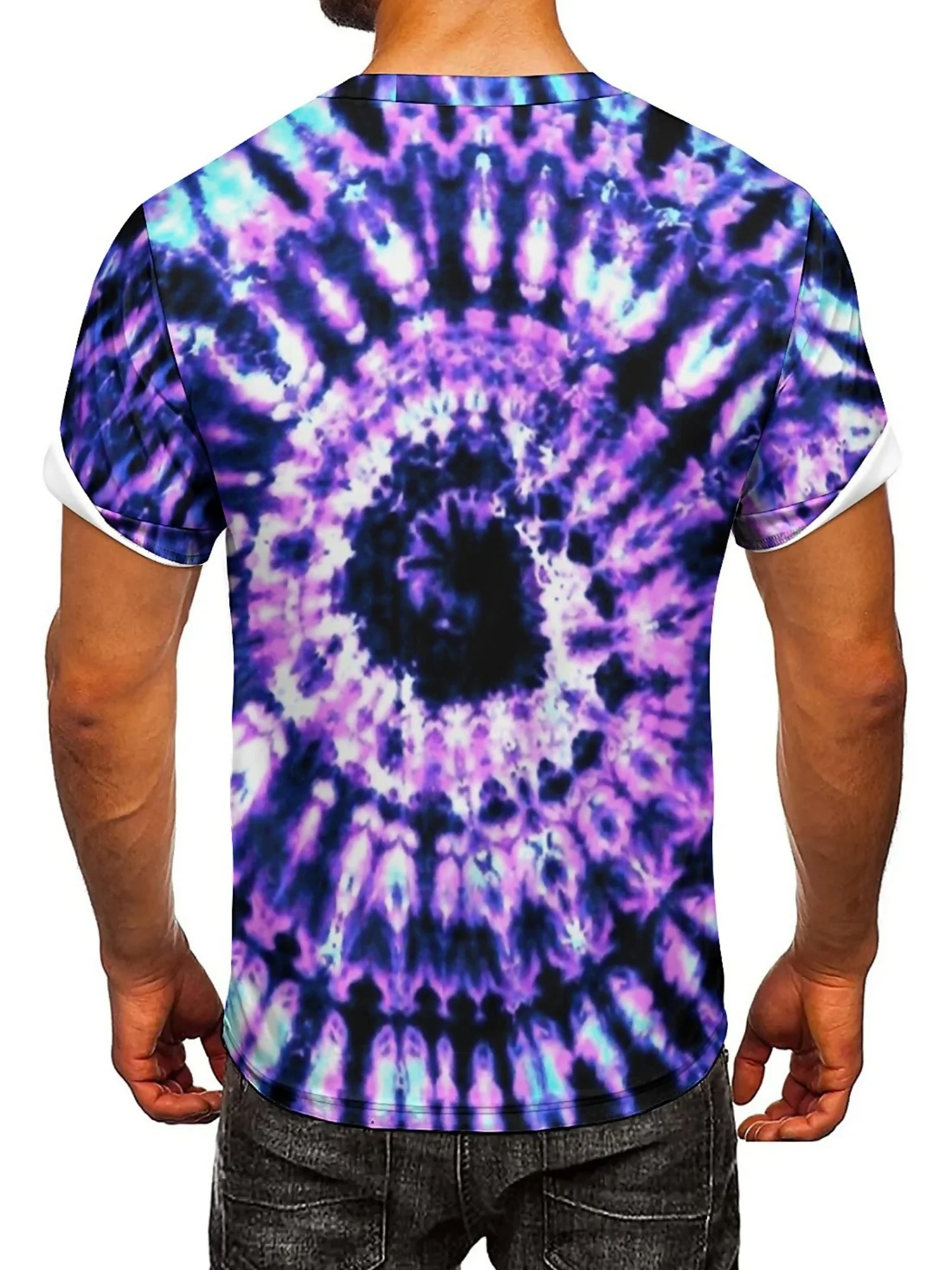 Men'S Plus Size Purple Tie-Dye 3D Print T-Shirt - Soft, Comfortable Polyester Fabric, Breathable &