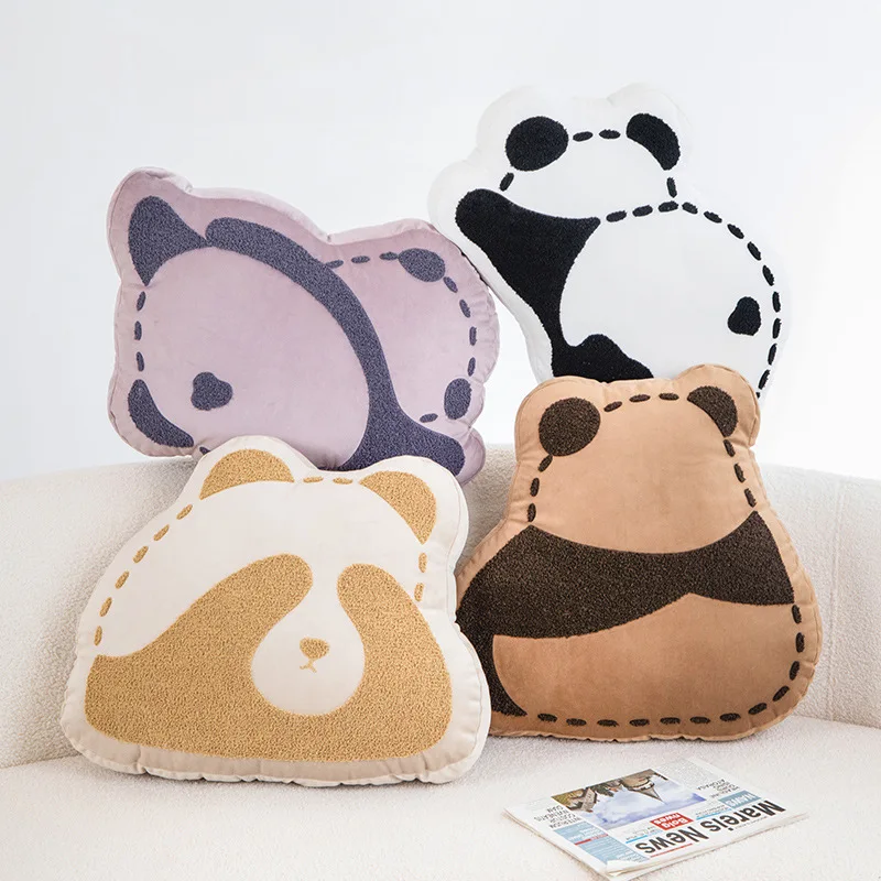 Chinese Panda Pillows Soft Velvet Cotton Thread Embroidery Cushion New Year Gift Sofa Chair Throw Bedding Decorations