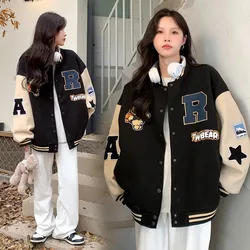 Women Student Loose Letter Printed Hoodies Autumn Padded Baseball Jersey Women American Retro Loose Sweater Women Jacket 2025