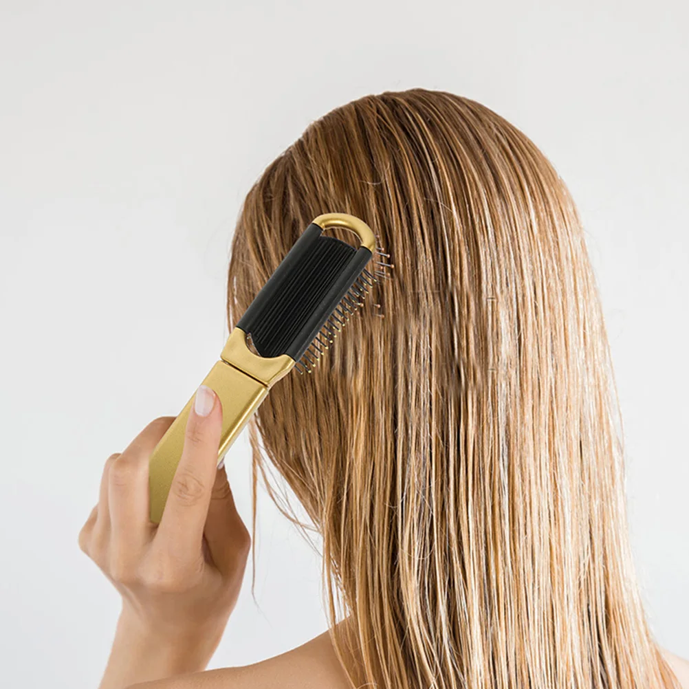 

4 Pcs Foldable Comb Travel Hair Brush Mirror Compact Lightweight Portable Round Detangling Scalp Massage Plastic