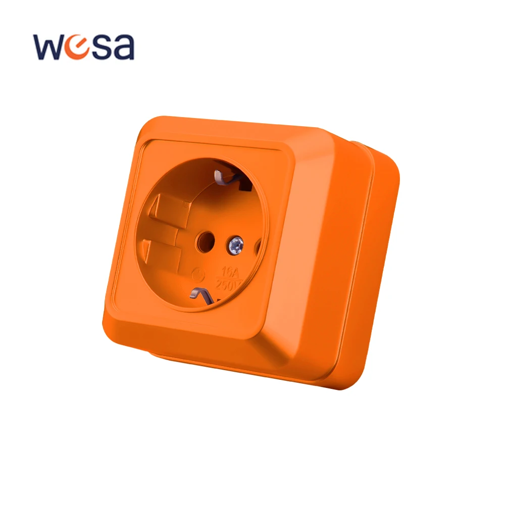 

WESA Orange Wall Surface Socket Plug Exterior Electrical Outlets With Ground Outdoor Power Socket Flame Retardant Paint Plastic