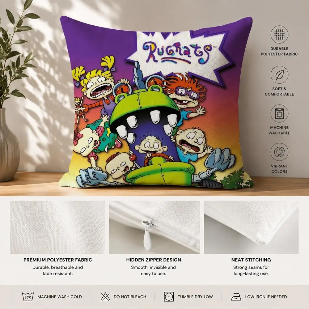 Cartoon Funny R-Rugrats Cushion Cover 40x40cm Square Decorative Sofa Cushion Cover Bedroom Living Room Home Decor Gift