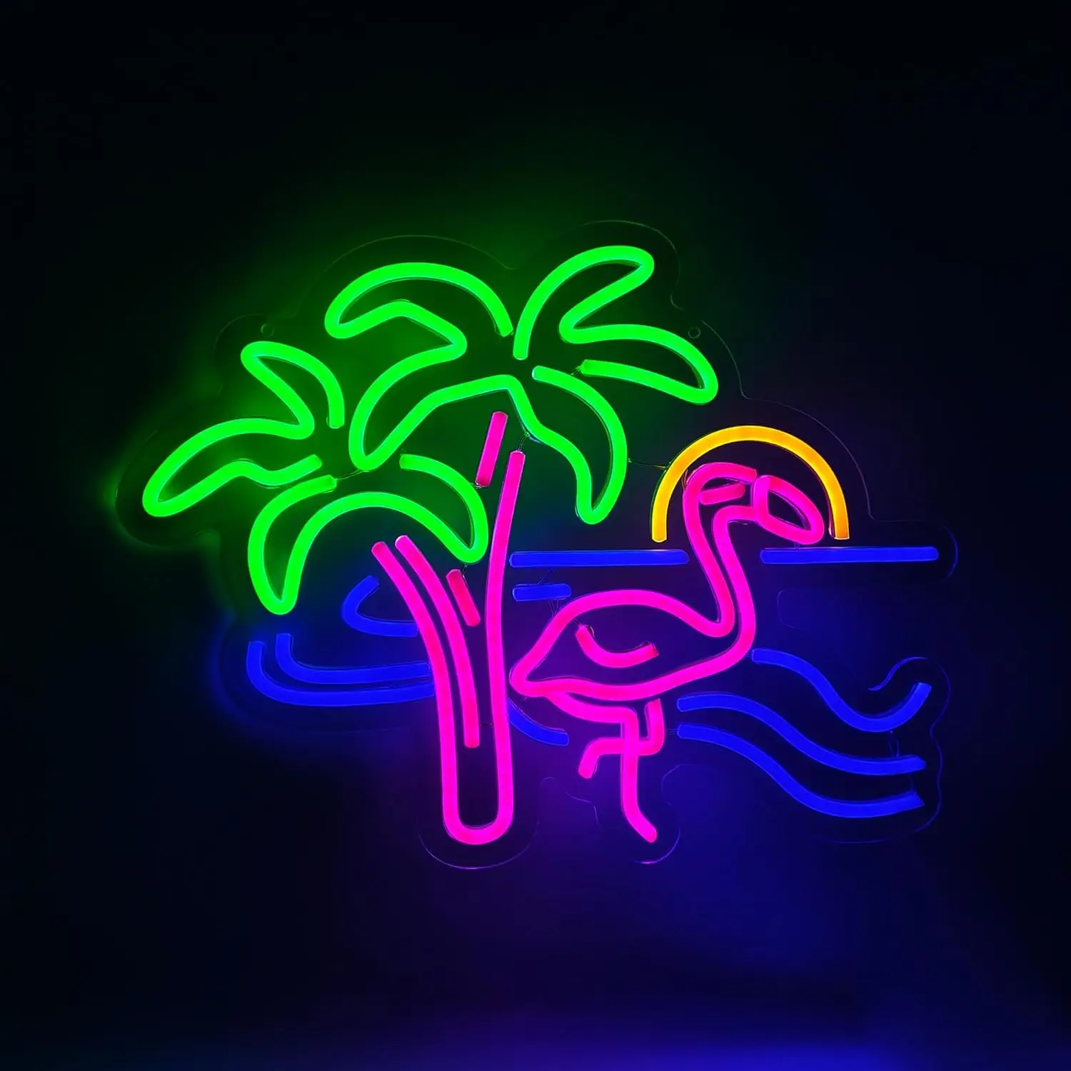 フラミンゴネオンサイン-ヤシの木-ledネオンライト-トロピカルティキバー-寝室の壁飾り-usb調光式-ライトアップサイン-デコレーション-ギフト