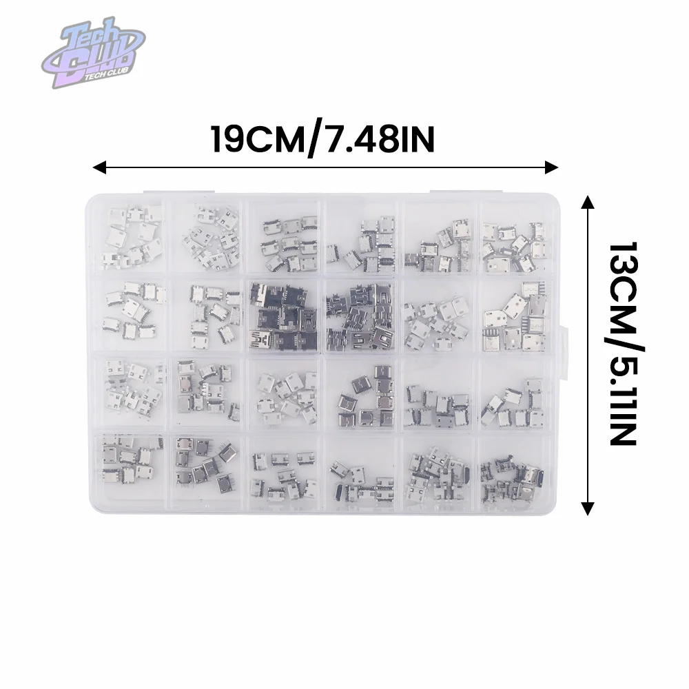 Micro USB Connector Set 240 Pcs/box 24 Models Female Mini USB Solder Connector Power Supply Accessories