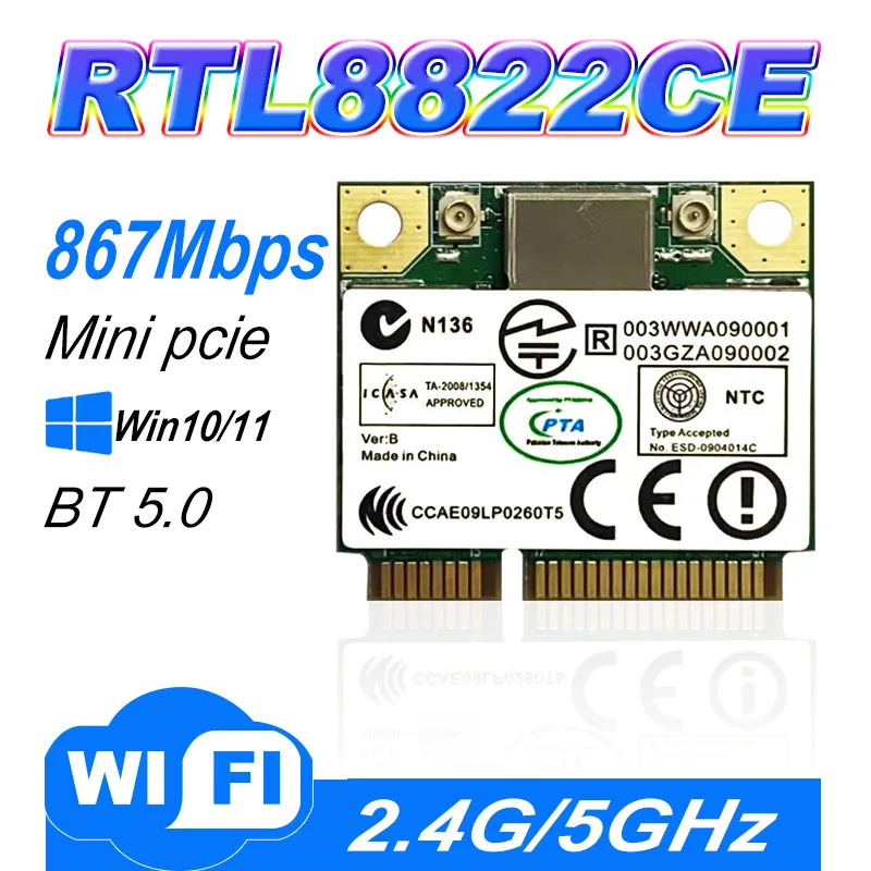 RTL8822CE 1200Mbps Dual Band 2.4G/5G 802.11AC WiFi Card Network mini PCIe Card Bluetooth 5.0 Support Laptop PC Windows 10 win 11