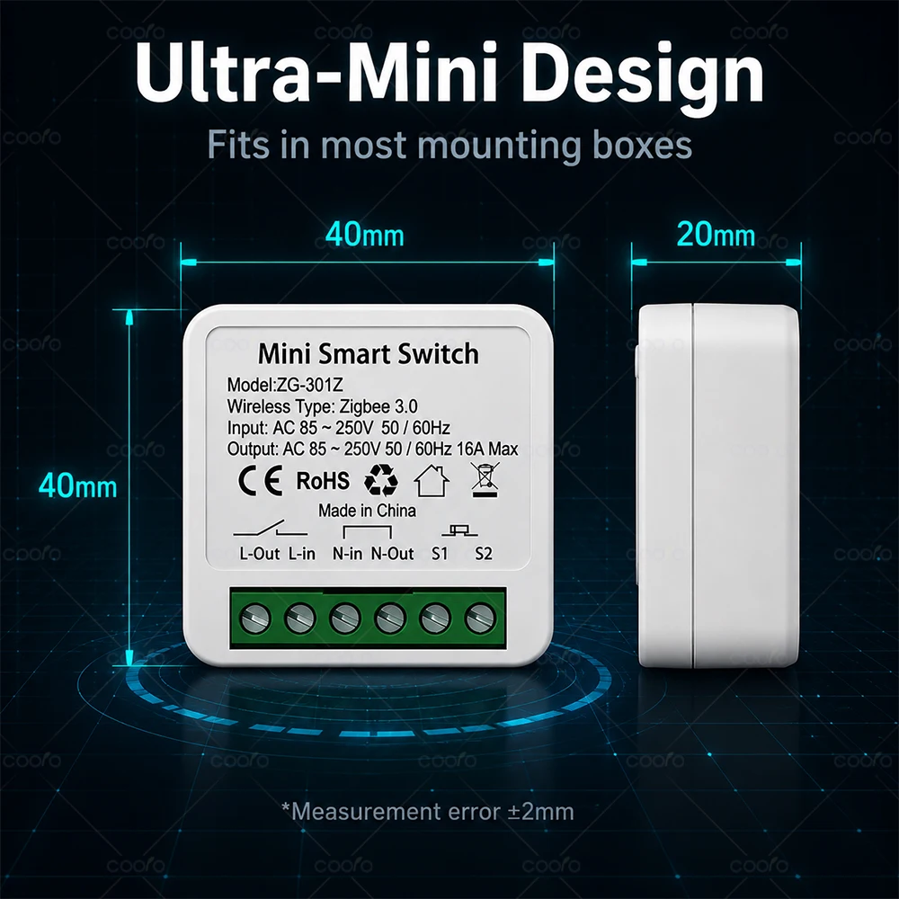 Tuya Zigbee 16A Smart Switch Mini-Modul DIY 2-Wege-Steuerung Smart Home Relais Automatisierungs-Schalter Kompatibel mit Alexa Google Home – Detail 6
