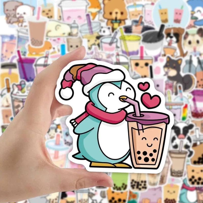 100pcs 만화 귀여운 우유 차 개인화 된 낙서 장식 스티커