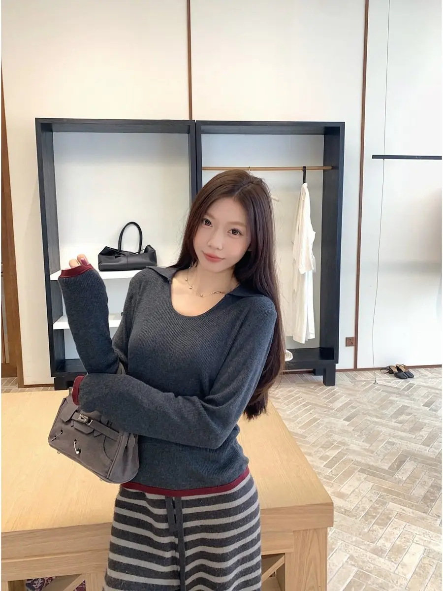 

Ele корейский вязаный свитер Sle Ne, женский облегающий шерстяной базовый свитер irt, новинка зимы 202, модное поступление