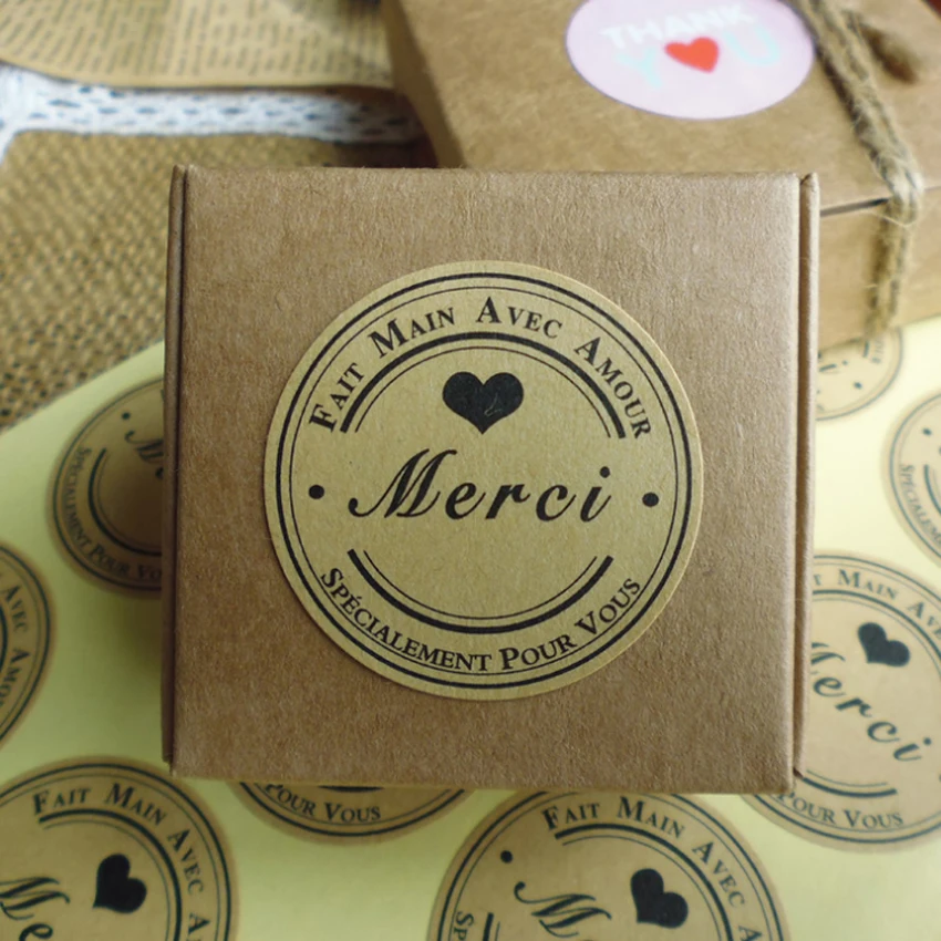 120pcs/Lot Black Heart Merci Baking DIY Gift Box Cake Packaging Sealing Label Stickers Kawaii Stickers