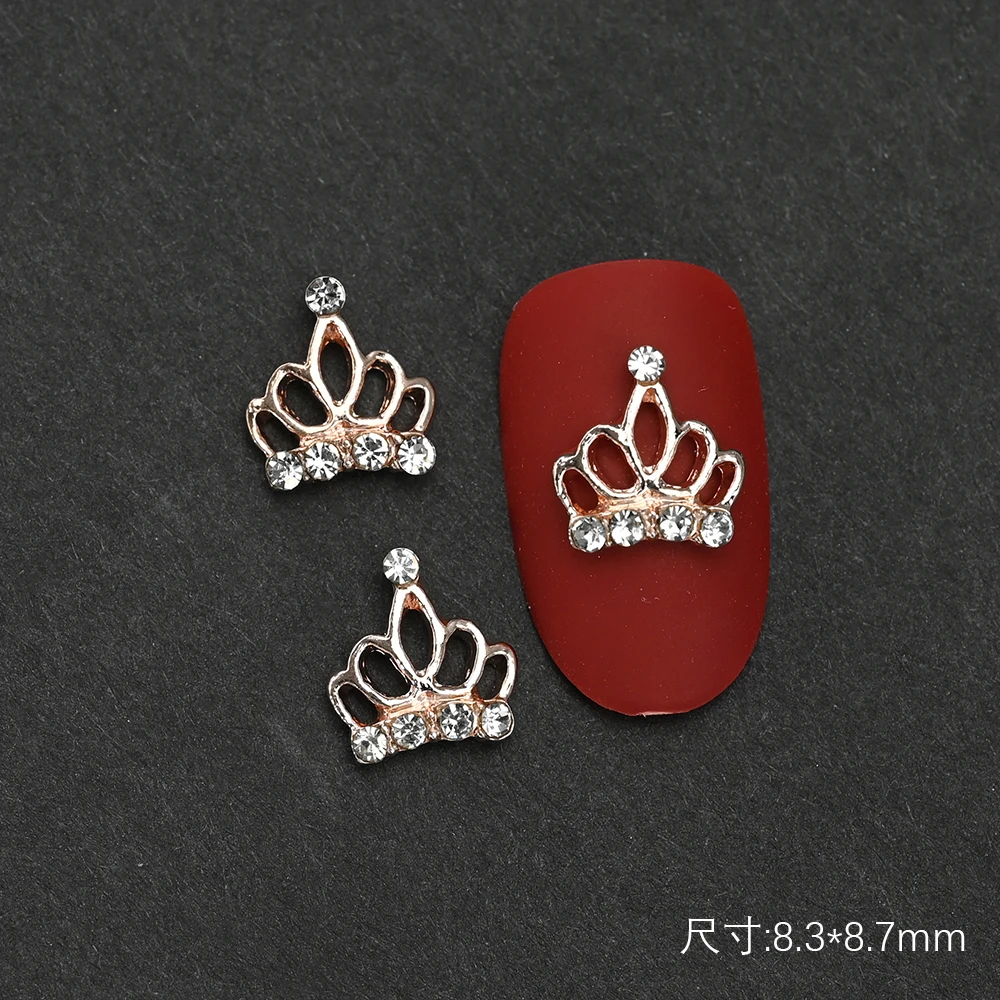 10pcs Gold/Silver Crowns Nail Charms Hollow Crown Gems Crystal Diamonds Nail Studs Manicure Jewelry for Crafts DIY Parts