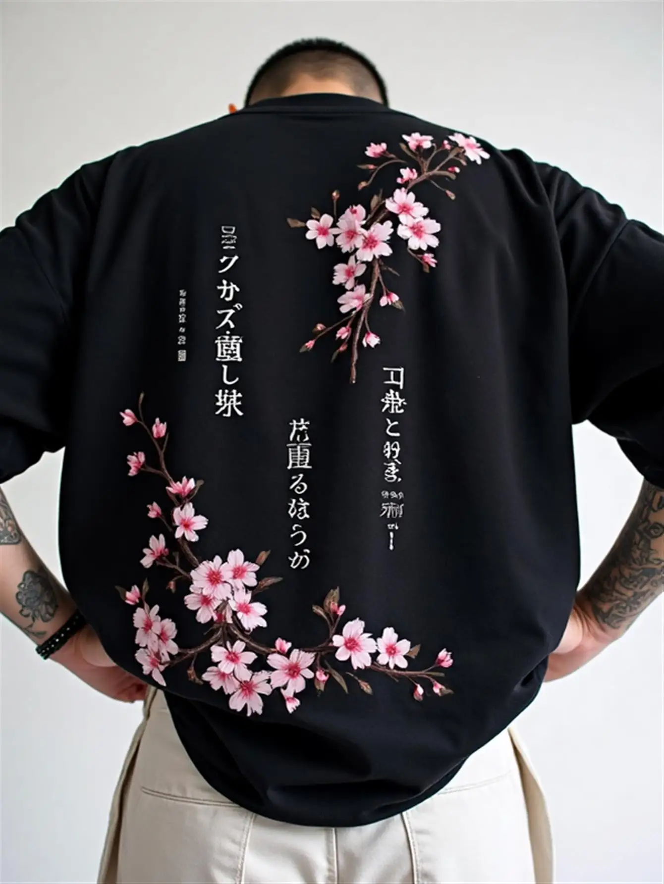 Men's Casual Cherry Blossom Printed T-shirt, Life Is Not Just A Dark Day Design, Short Sleeves Suitable for Spring/summer