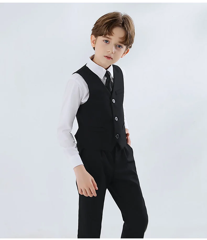 Teenager-Blazer-Hose, Bühnenkostüme für Jungen, Größe 110–180, formelle Blazer für Jungen, schwarze Weste, lange Hose, Hochzeitskleidung – Detail 3