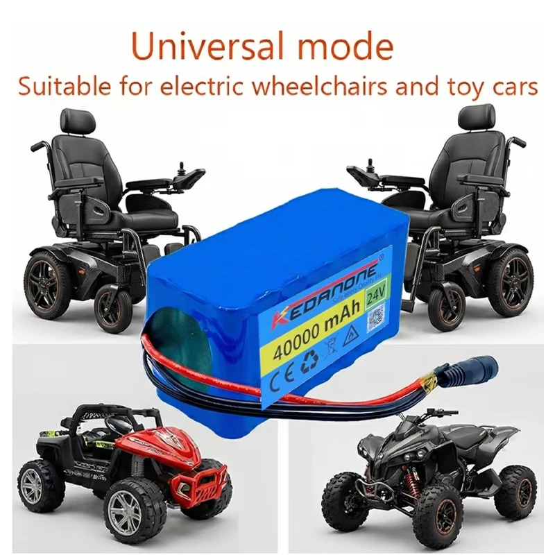Batteria da 24 V e 40 Ah per scooter, sedia a rotelle o auto giocattolo, pacco batterie al litio 7S3P 18650 + caricabatterie da 29 V e 2 A.