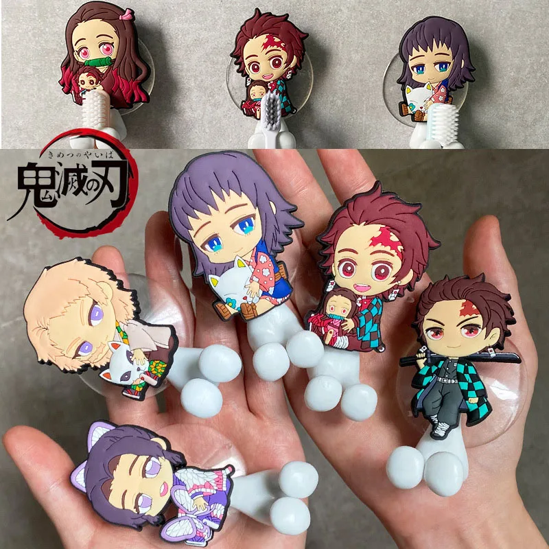 Hot Anime Demon Slayer Toothbrush Holder Cartoon Tanjirou Nezuko Non Perforated Wall Mounted Bathroom Toothbrush Shelf  Gifts