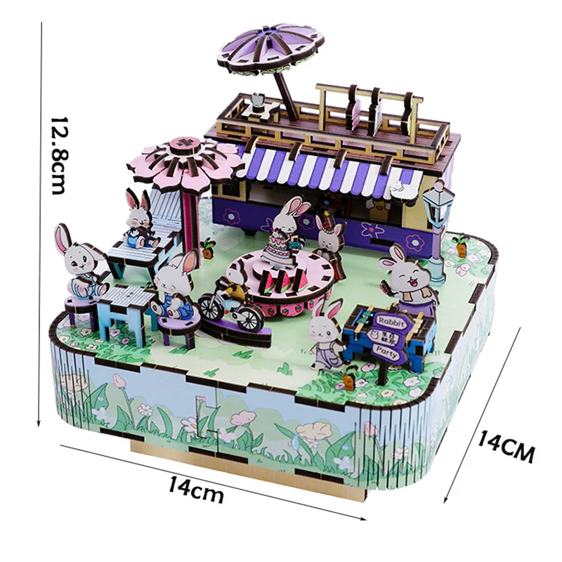 Boîte à musique lapin en bois 3D, bricolage, fête d'anniversaire, Kits de modèles miniatures, puzzle pouvant bouger pour amis, cadeaux, décoration de la maison