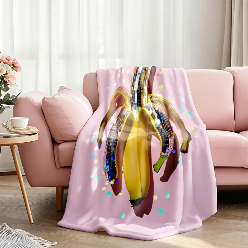 Cute Banana Print Glitter Throw Blanket for Sofa Couch Seating Home Decor Gift Idea Polyester Fleece Material 150x200cm
