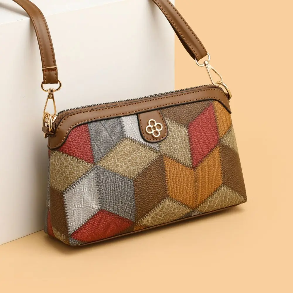 Nowy styl narodowy kolorowy patchwork torby Crossbody nieregularne szwy torebka ze skóry PU damska torba na ramię torba pod pachami