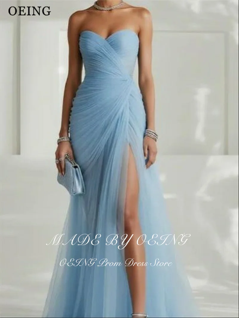 Oeing elegante sereia rosa vestido de baile querida fenda lateral plissados até o chão vestido de festa à noite vestidos de gala personalizados