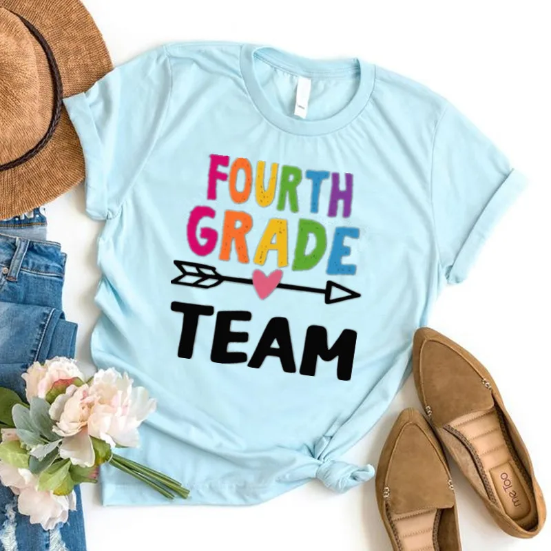 Fourth Grade Team T-Shirt 4th Grade Teacher Shirts Teaching tees  100% Cotton O Neck Casual Short-Sleeve Unisex tops
