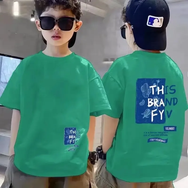 Summer Kids Clothes Streetwear Print Letter T Shirt Short Sleeve Tops Tees Boys Clothes 100%Cotton O-Neck T Shirts Children