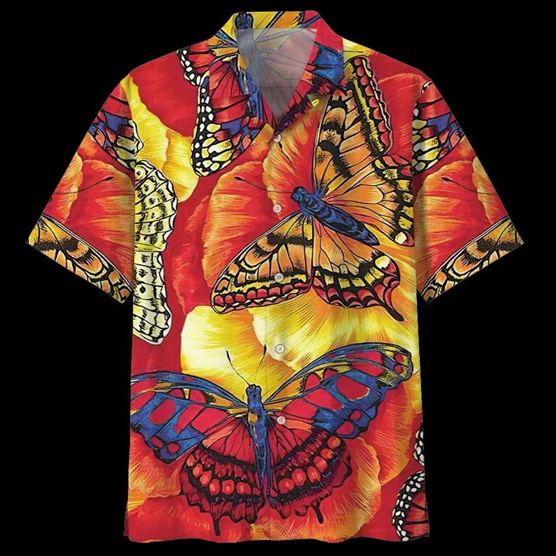 Colorful Butterfly Pattern Hawaiian Shirt For Men Insect 3D Printed Short Sleeves Summer Holiday Street Blouse Surf Aloha Shirts